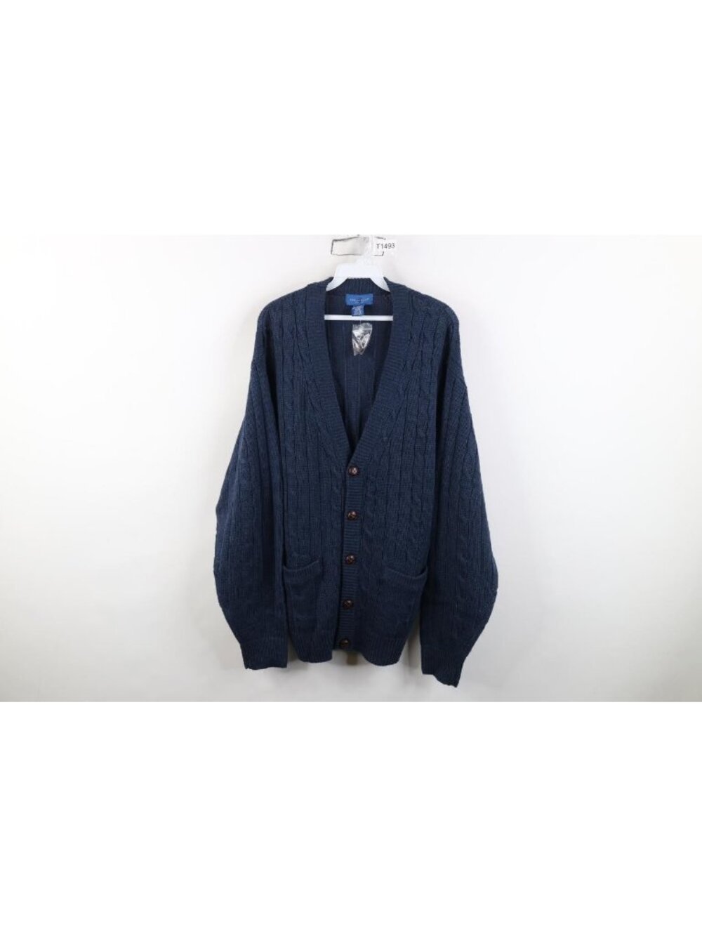 Deadstock Vintage 90s Chunky Cable Knit Fisherman Cardigan Sweater Mens Size L